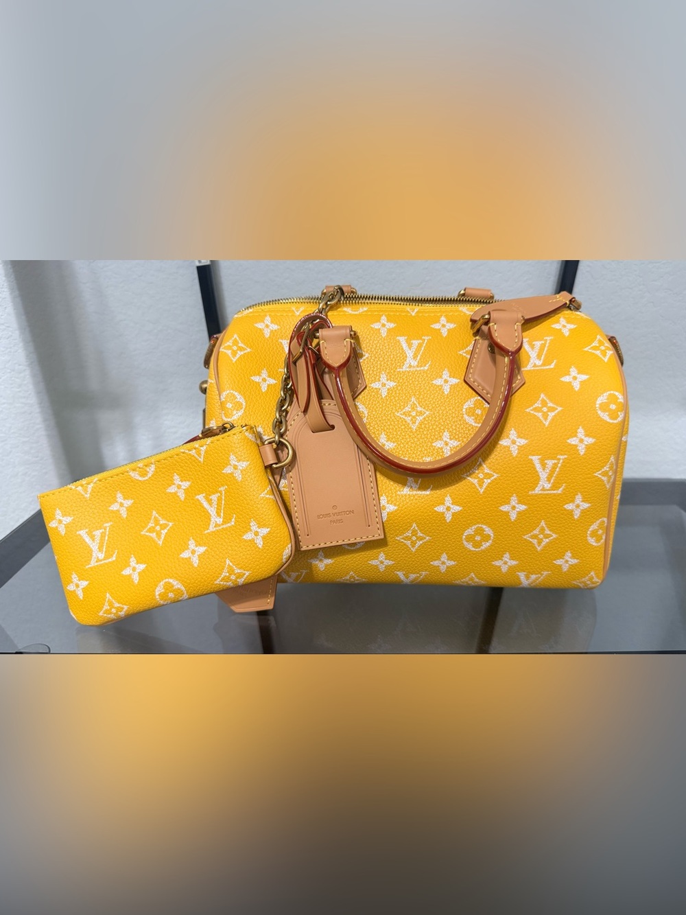 Louis Vuitton Yellow Monogram Canvas Satchel with Tan Trim